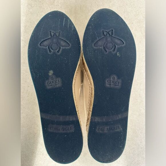 Gucci Cream Canvas Logo Lace-Up Platform Espadrilles Sz 38.5 Collapsible Heels - Picture 10 of 10